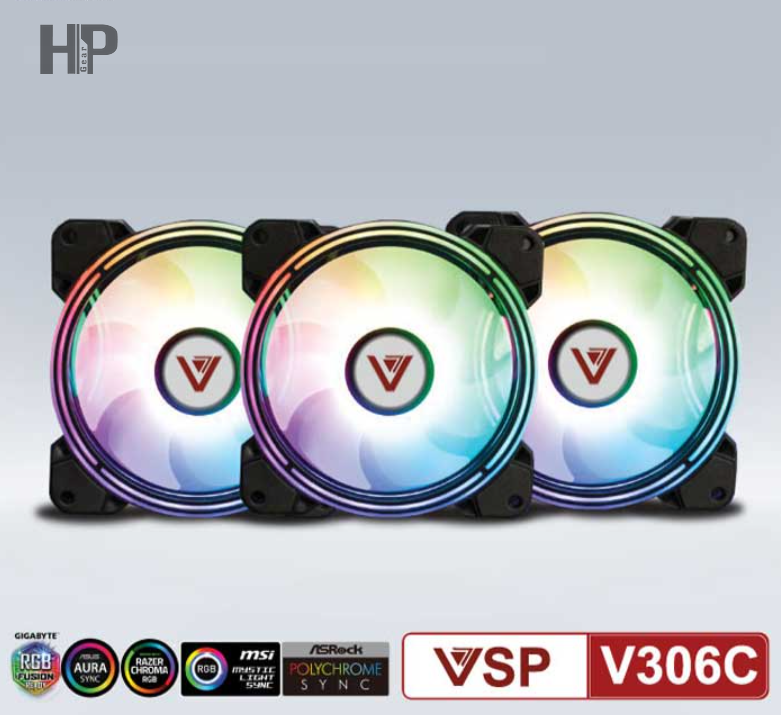 Fan Case VSP V306C ARGB 12cm Pack 3 Fan (Hub + Remote)
